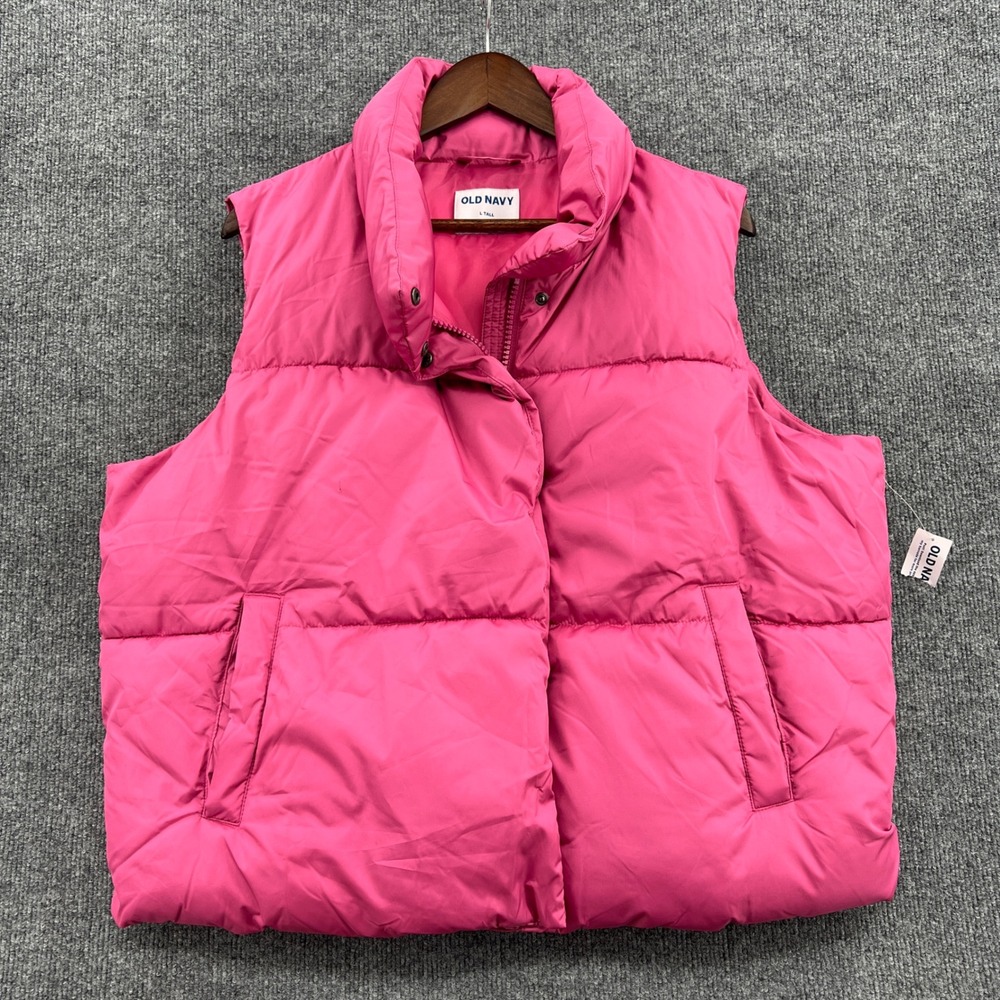Old Navy Puffer Vest Womens Large Tall Pink Quilted Zip Up Barbiecore Outerwear